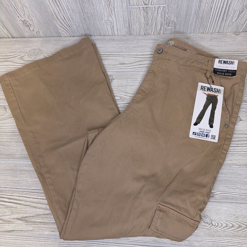 Rewash Cargo Flare Pants Women's Size 17/33 Khaki Tan Stretch Y2K Streetwear NEW